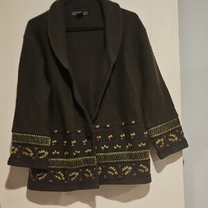 Embroidered Forest Green VINTAGE 90'S Cardigan 100%WOOL